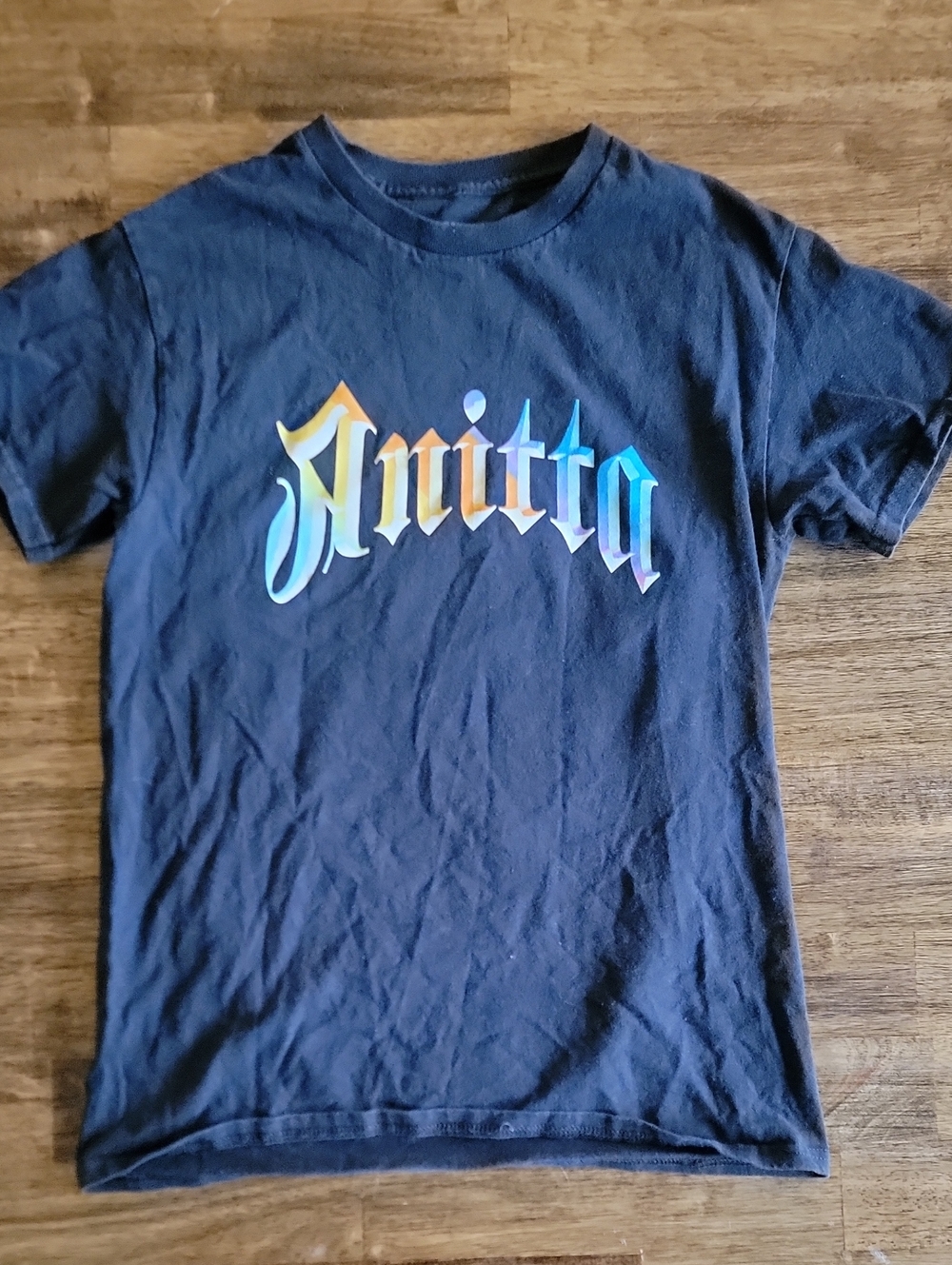 Anita Black Tee with Rainbow 'Anitta' Script